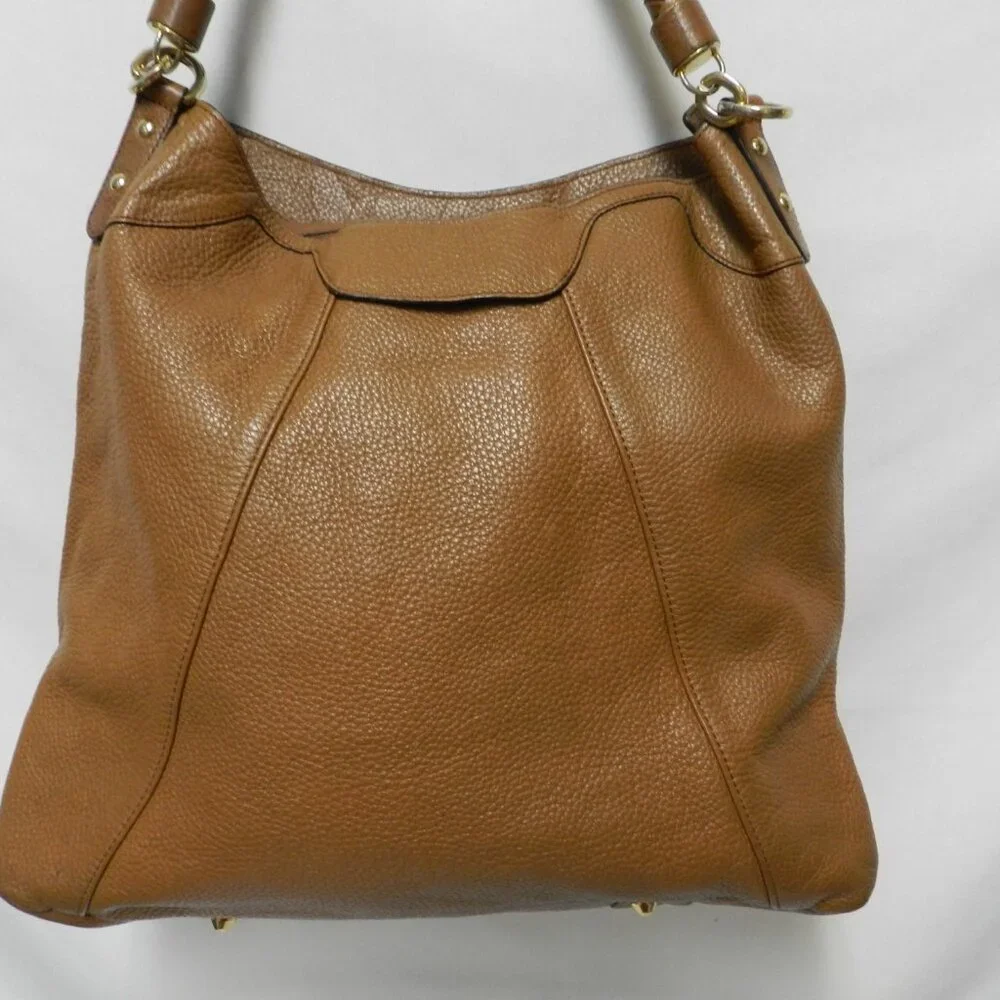 Pure Collection pebbled Leather large hobo bag purse brown zip top Braided Strap